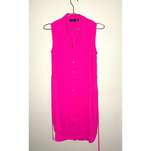Apt. 9 Shirt Dress Button Up Size 4 Tie Notched CollardLapel Sleeveless HotPink - Picture 6 of 8